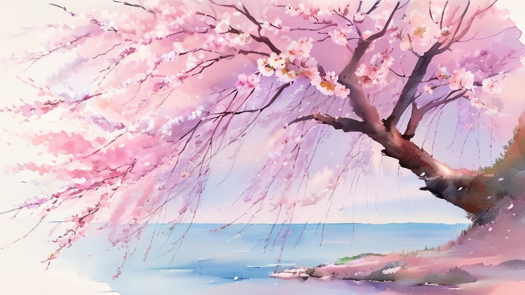 2026년 경주 벚꽃 개화 시기 및 만개 예상 (watercolor 스타일)