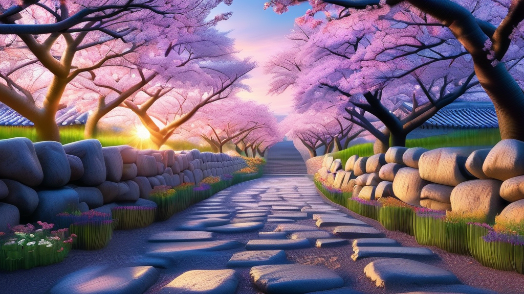 대릉원 돌담길: 벚꽃 축제와 함께하는 특별한 경험 (realistic 스타일)